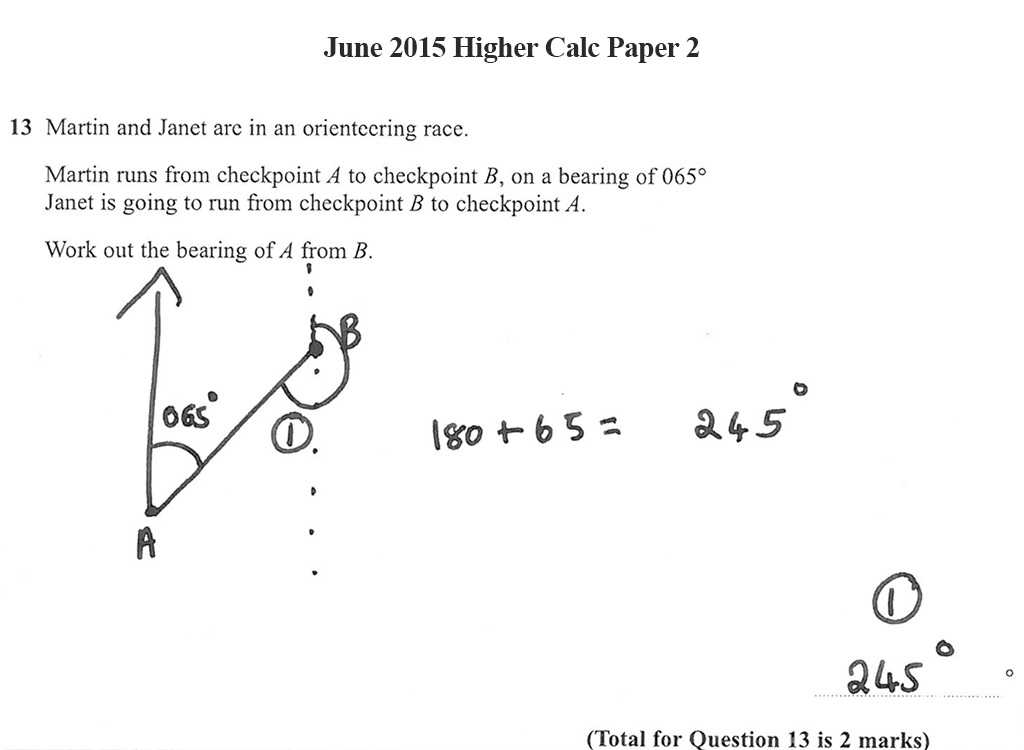 GCSE Bearings maths exam model answer